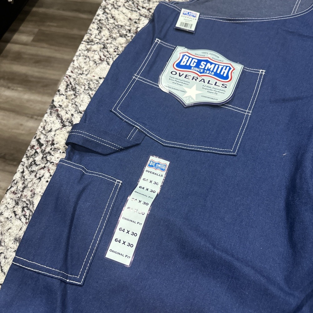 BIG SMITH Overalls Mens 64x30 Blue Denim Cotton Farm Work New - Picture 6 of 9
